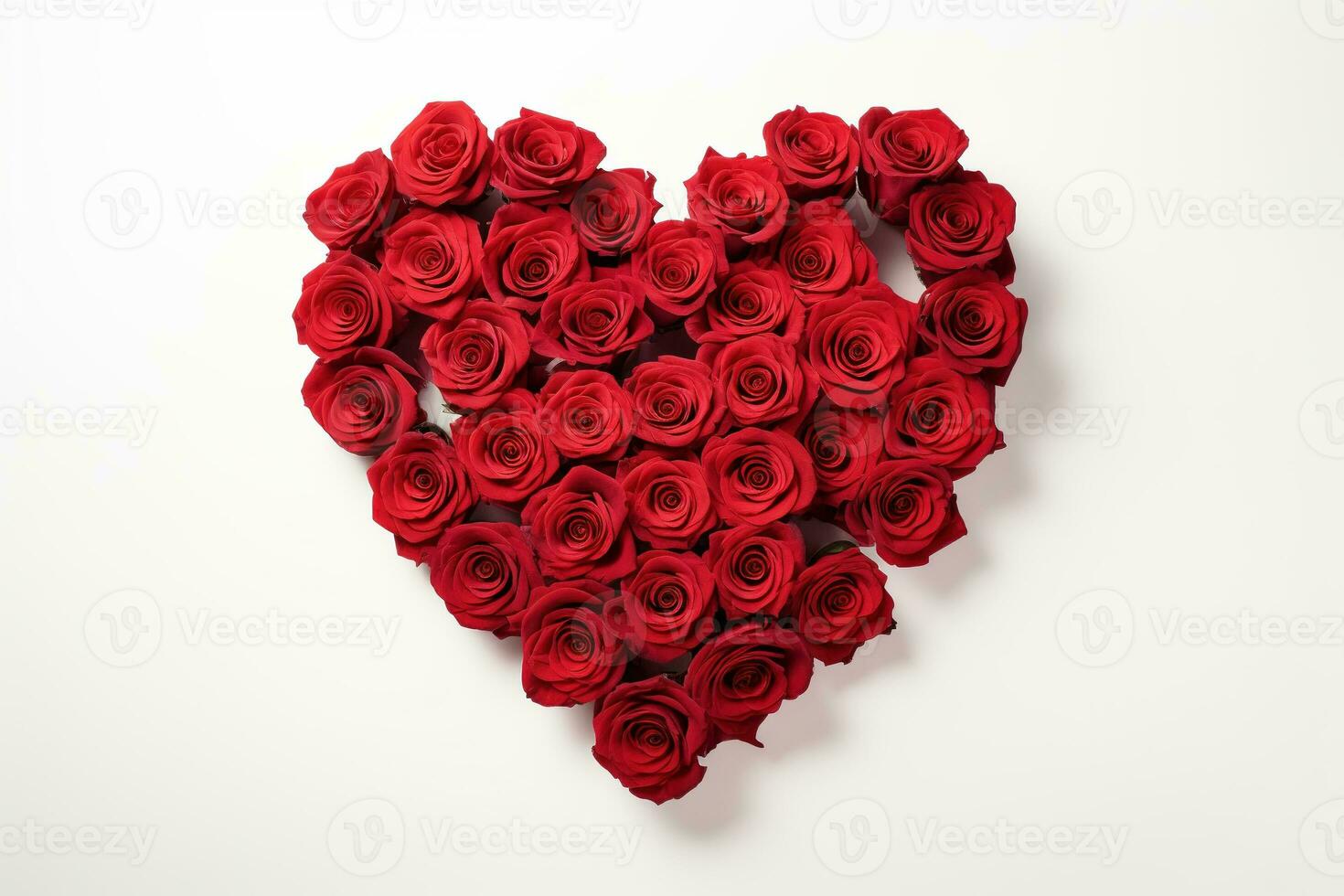 AI generated Heart made of red roses on white background, valentines day concept photo