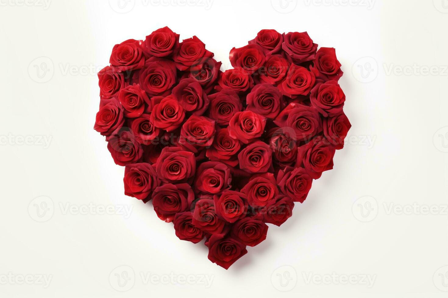 AI generated Heart made of red roses on white background, valentines day concept photo