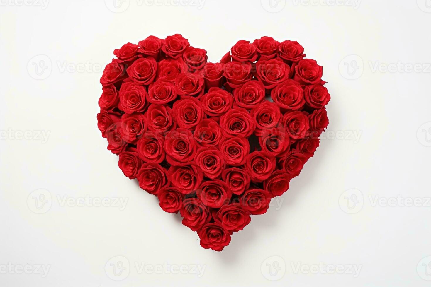 AI generated Heart made of red roses on white background, valentines day concept photo