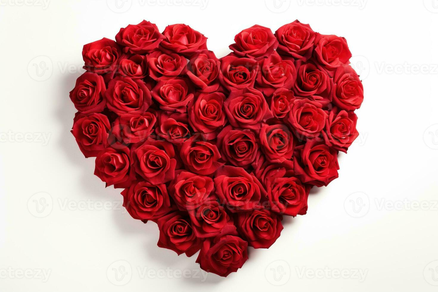 AI generated Heart made of red roses on white background, valentines day concept photo