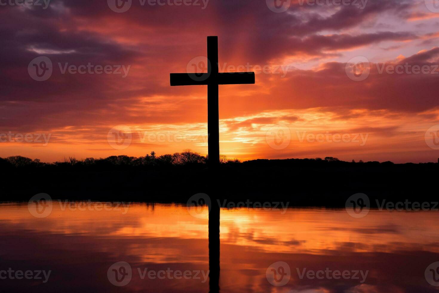 concepto o conceptual madera cruzar o religión símbolo forma terminado un puesta de sol cielo antecedentes bandera ai generado foto