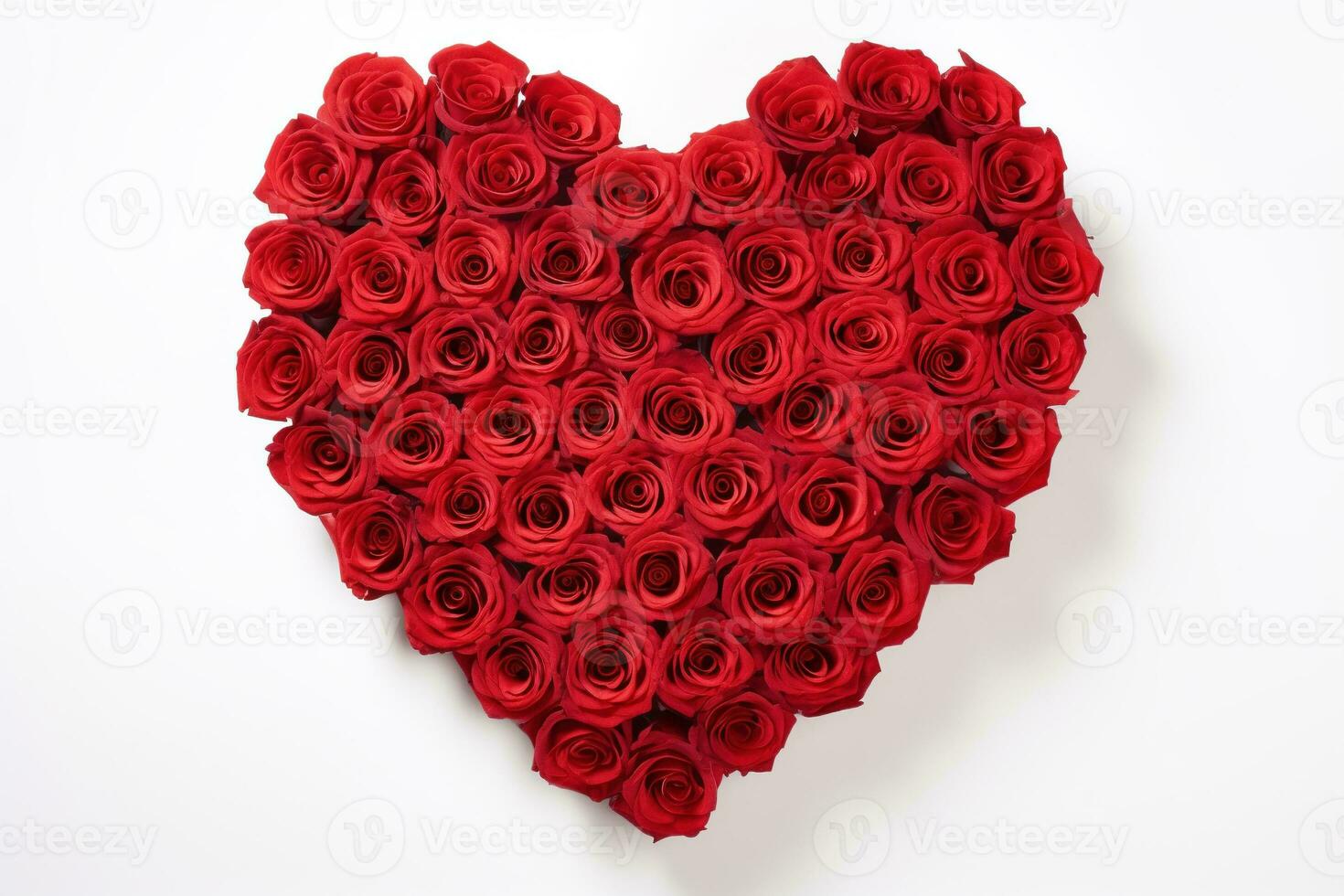 AI generated Heart made of red roses on white background, valentines day concept photo