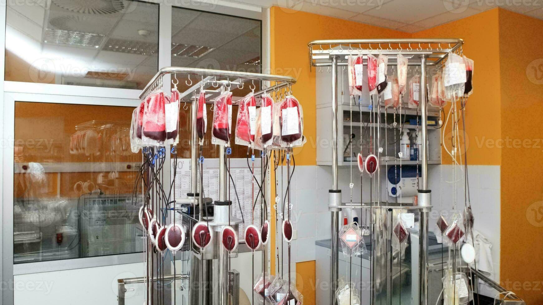 Blood Bag Donation Centre, Transfusion Concept, Lifesaving Hospital Procedure, Medical Supply in Emergency Situation photo