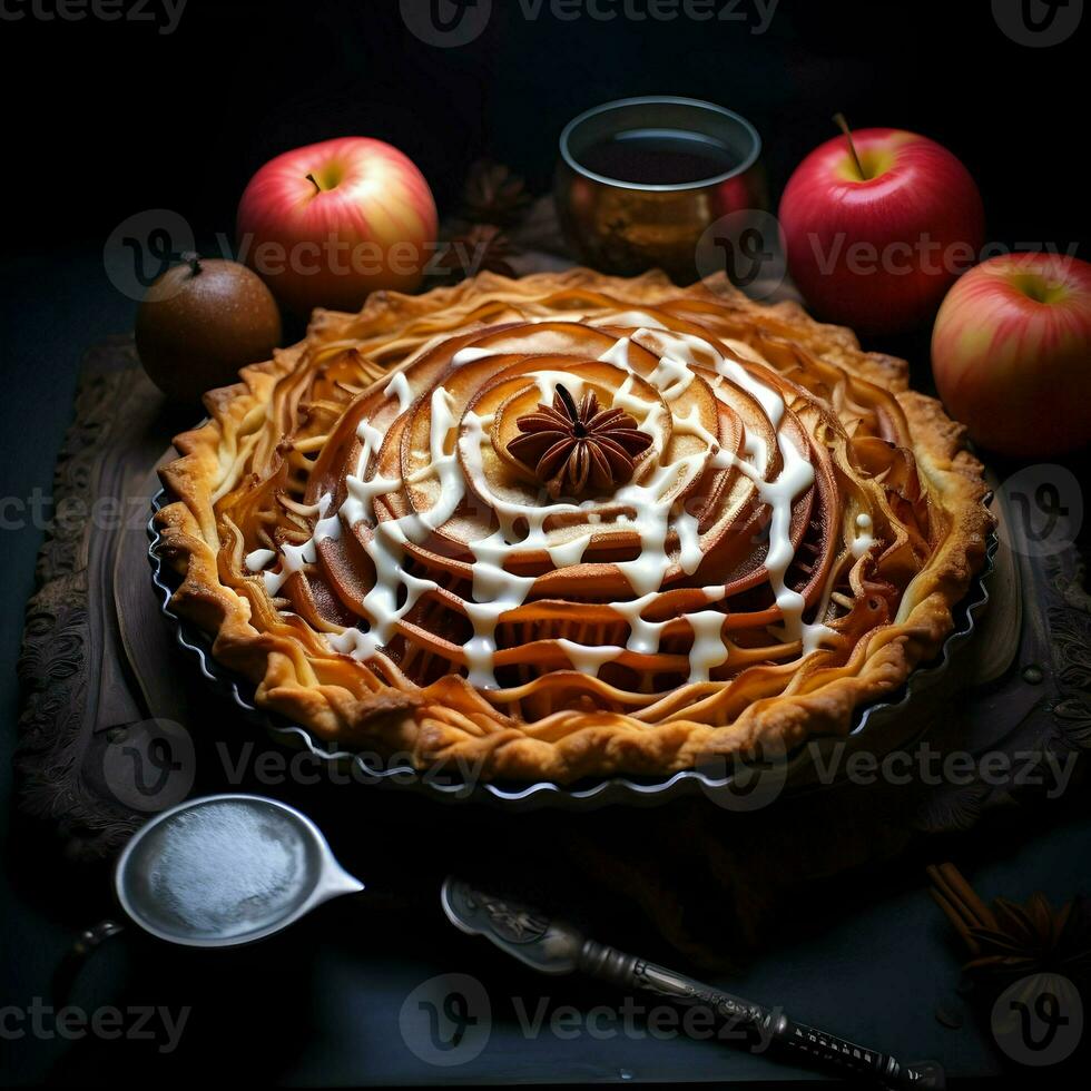Apple pie with cinnamon. High-resolution. AI Generative photo