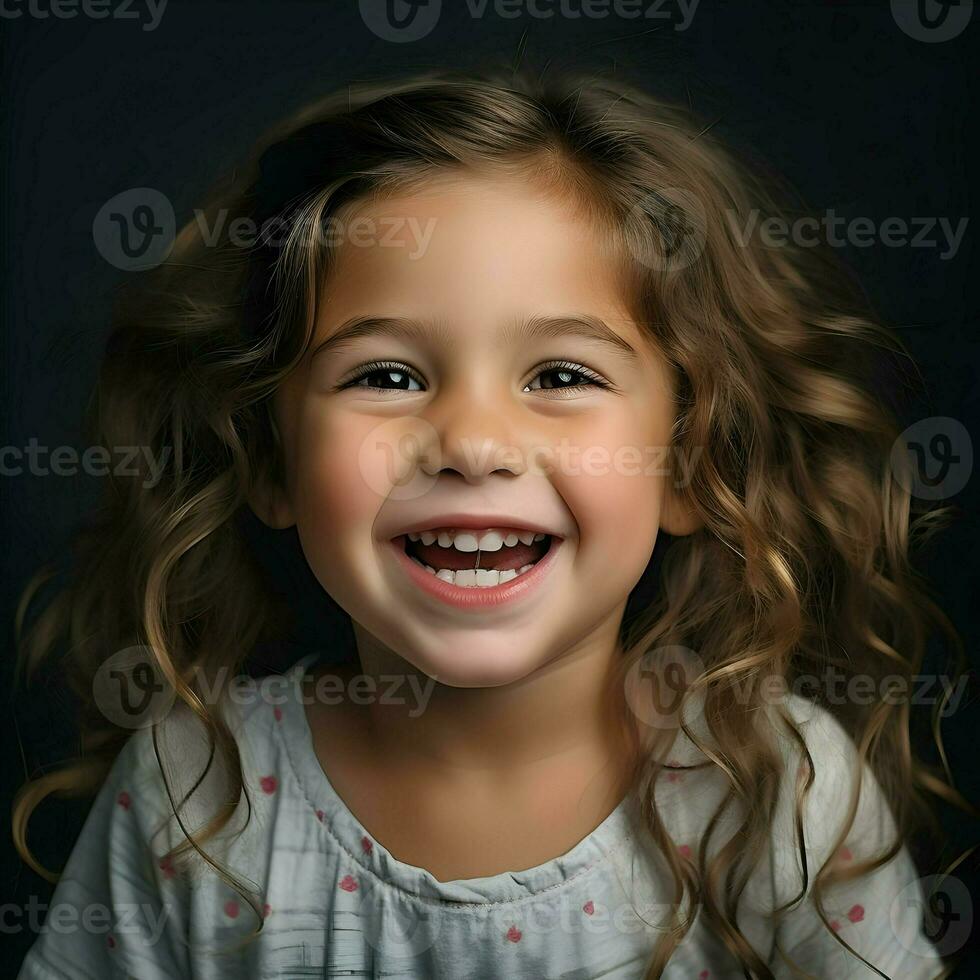 Happy 7-year-old girl. High quality. AI Generative photo