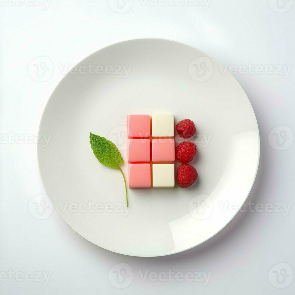 A plate with desserts and berries minimalism. High quality. AI Generative photo
