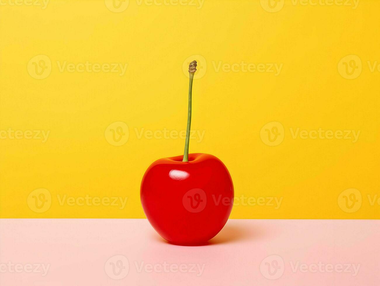 Cherry on yellow and pink background minimalism. High quality. AI Generative photo