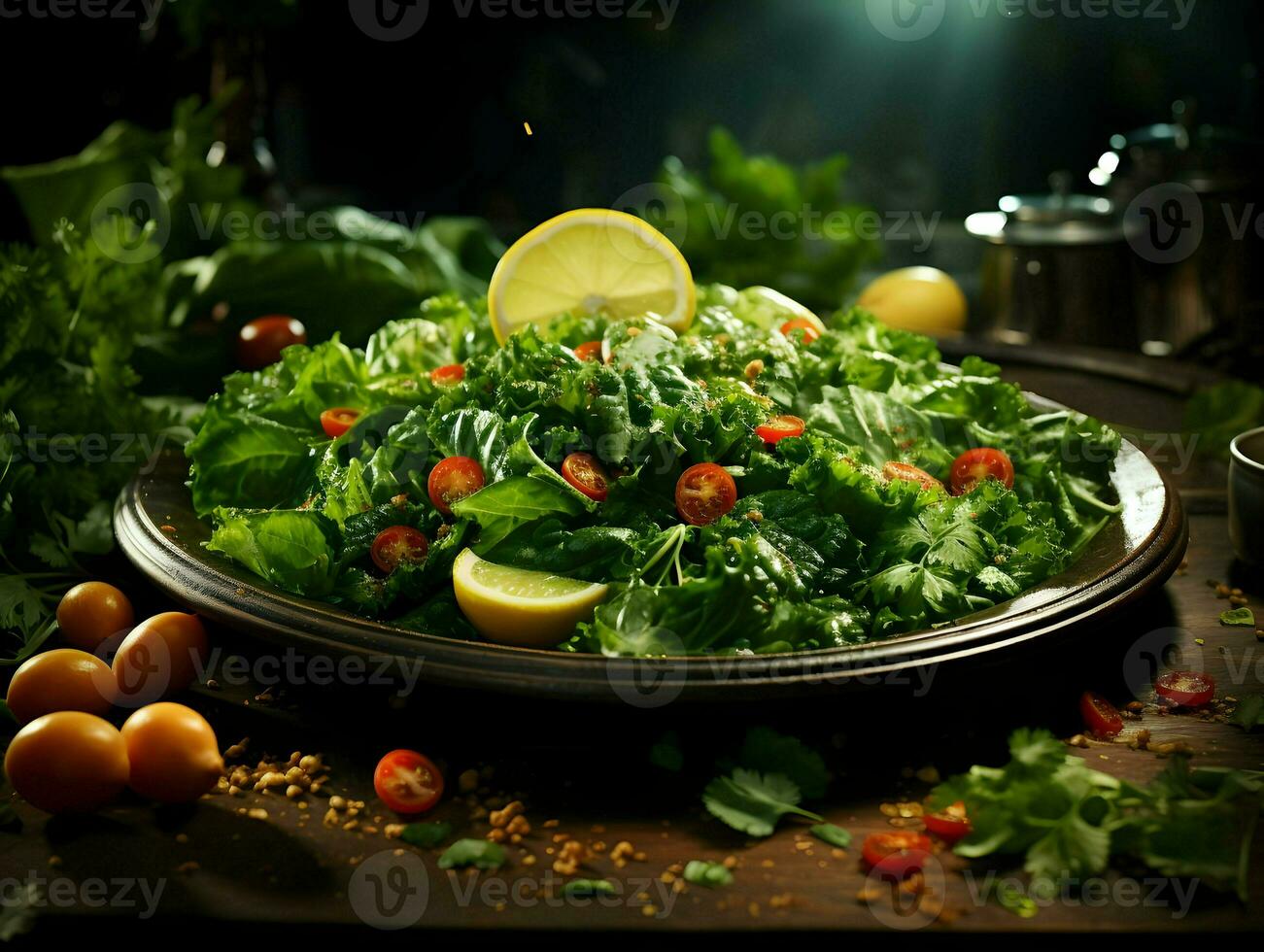Cinematic photo of green salad. High quality. AI Generative