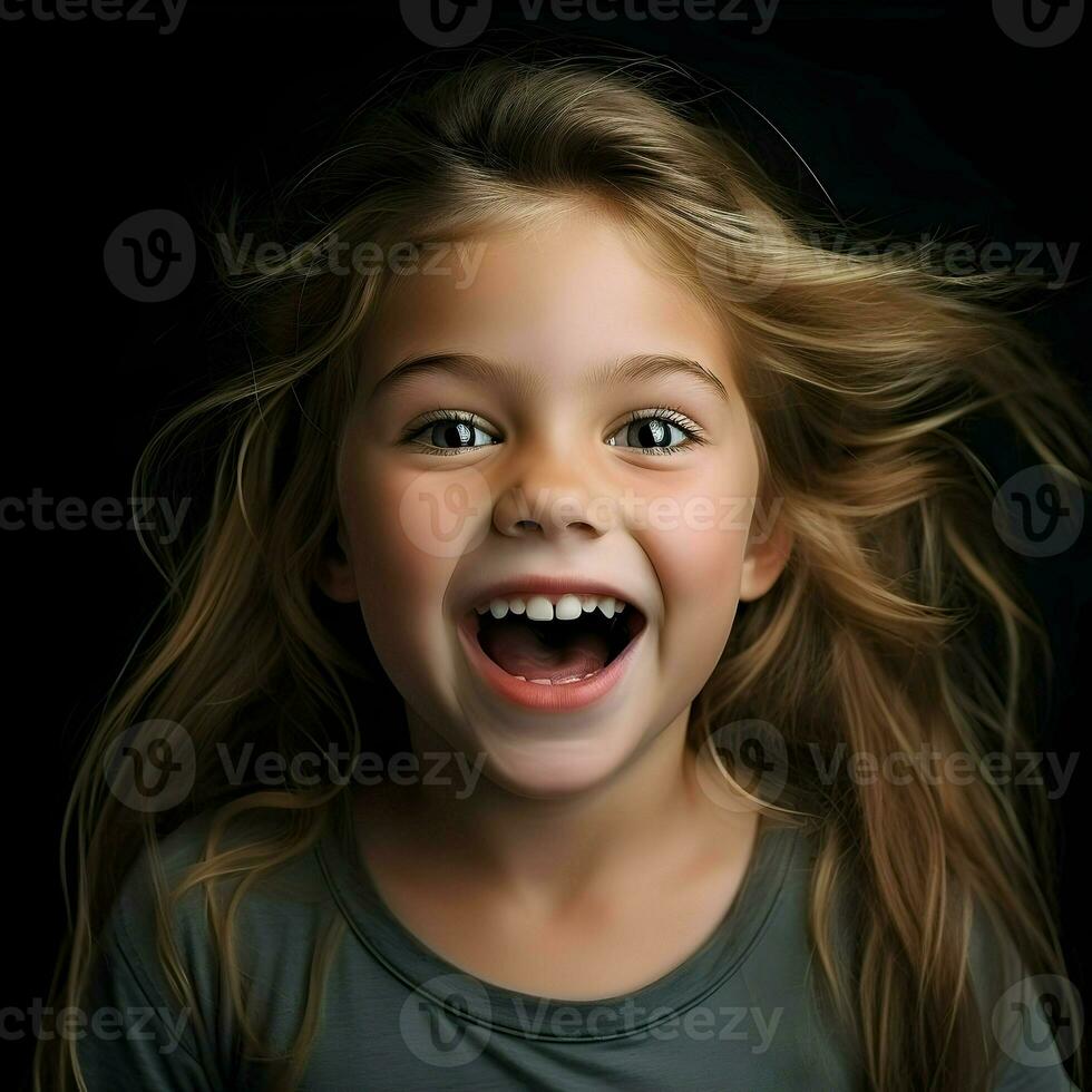 Happy 7-year-old girl. High quality. AI Generative photo