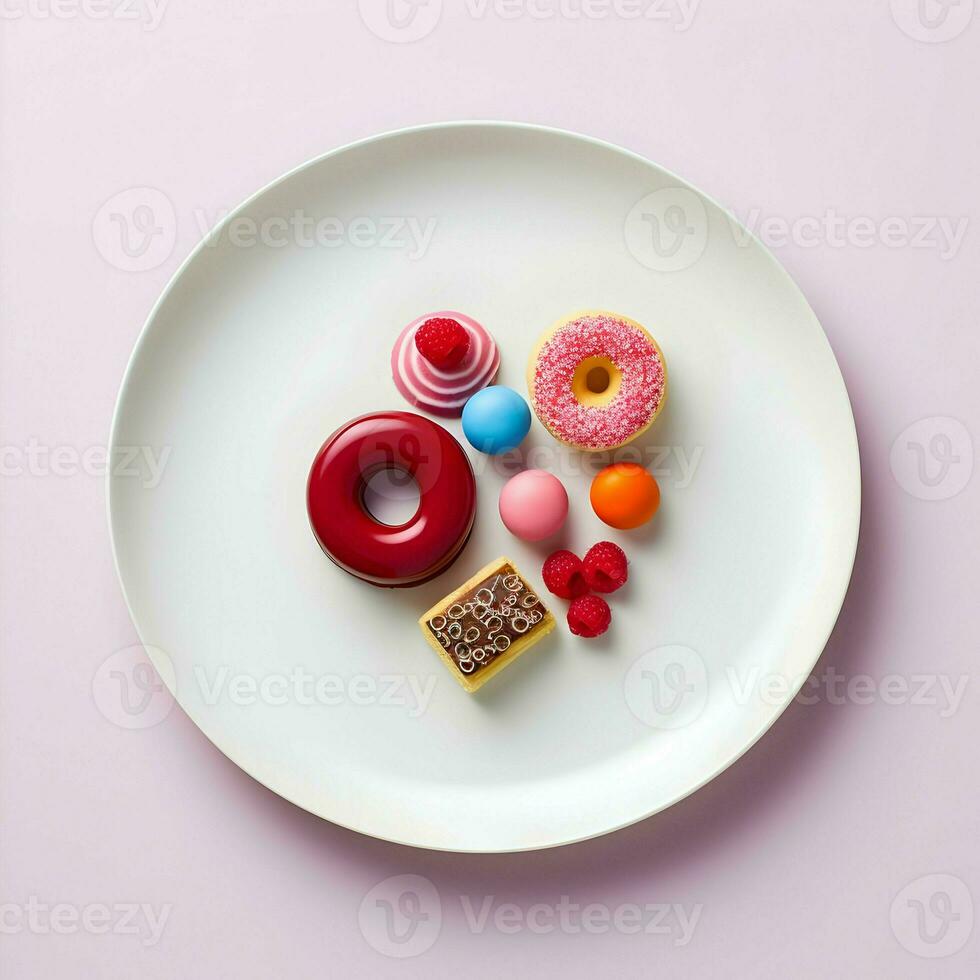 Plate with colorful desserts minimalism. High quality. AI Generative photo