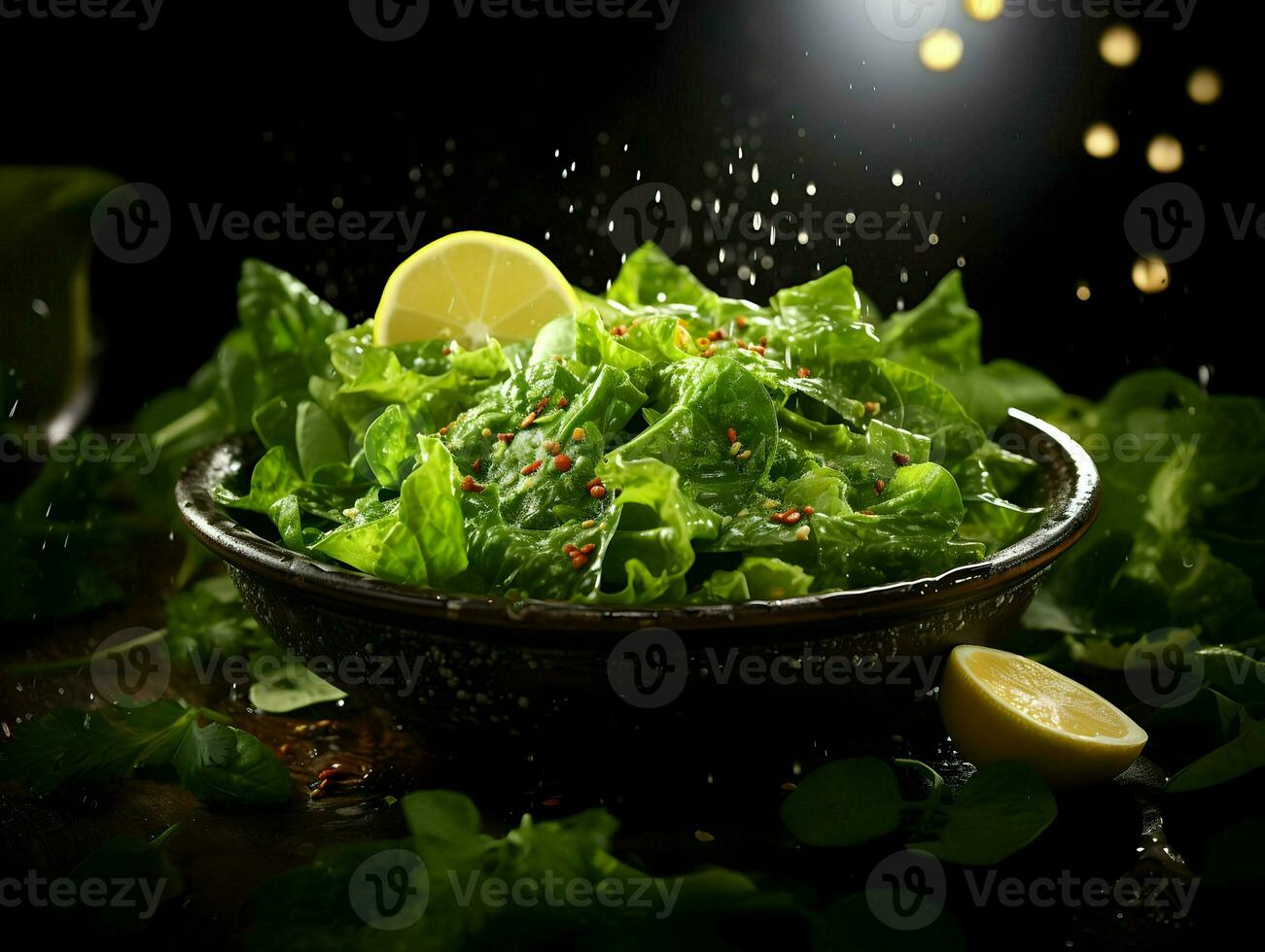 Cinematic photo of green salad. High quality. AI Generative