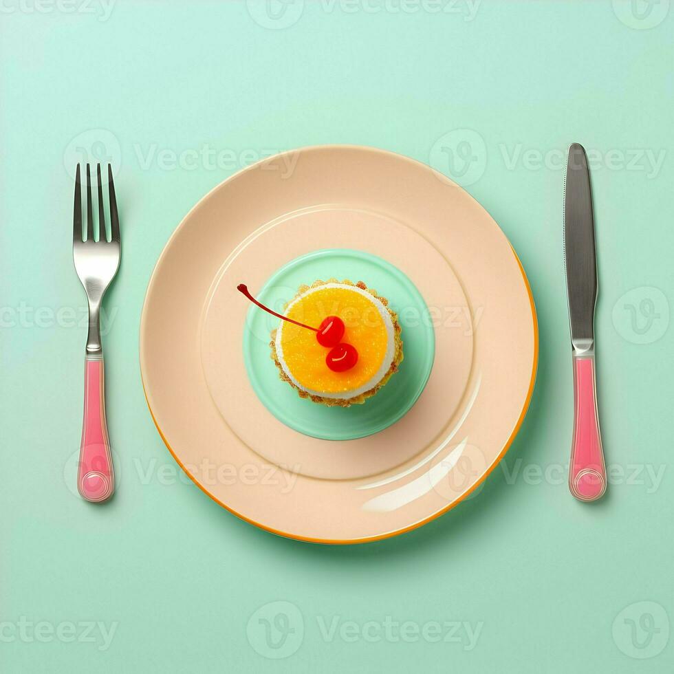 Cute dessert on a plate minimalism. High quality. AI Generative photo