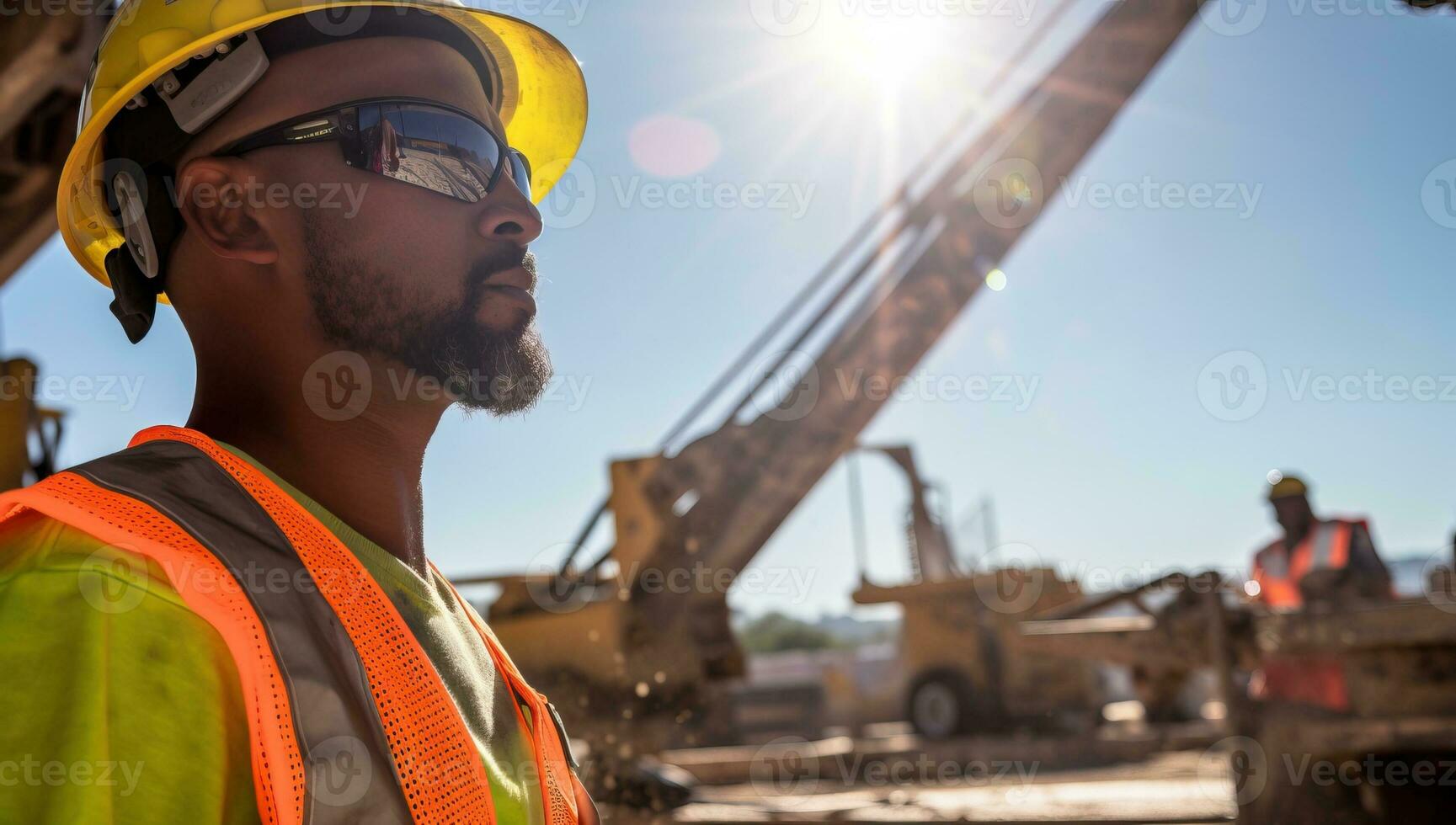 Construction Worker at Sunny Construction Site. AI Generated. photo