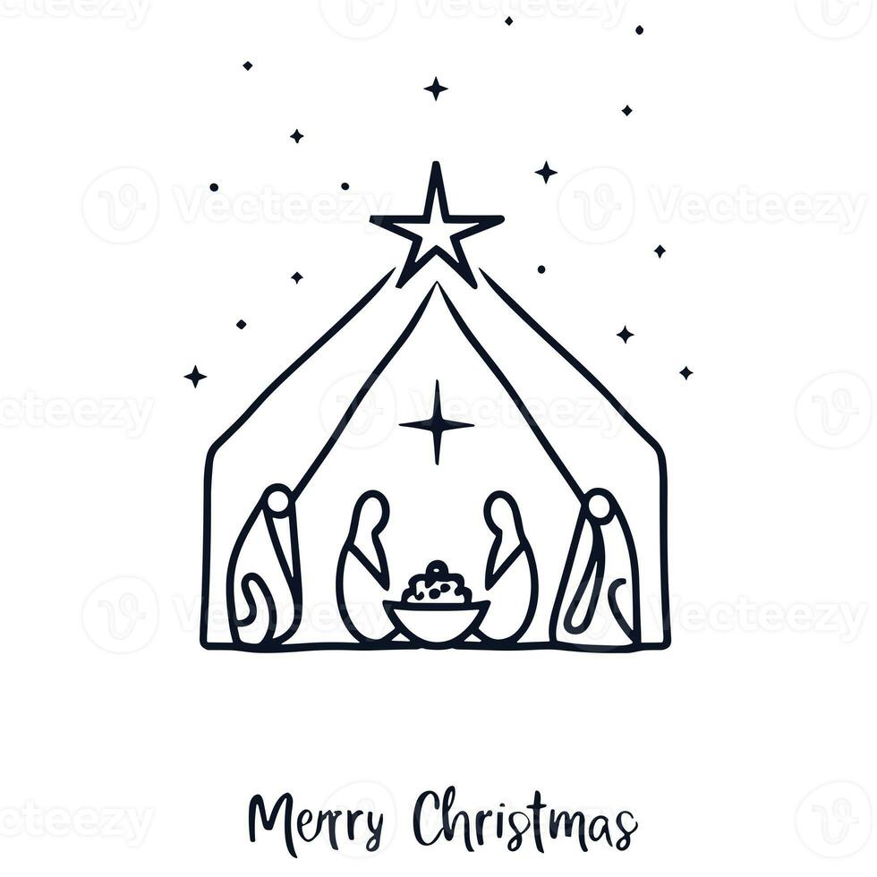 AI generated black minimalist or Christmas nativity scene on a white background photo