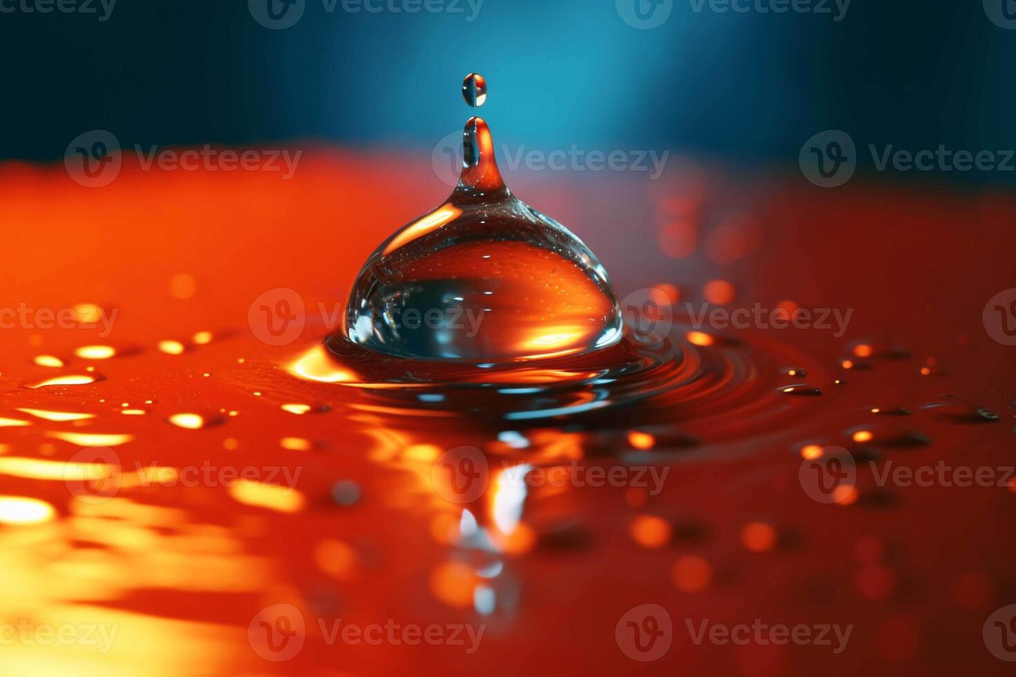 Orange water drops on a black surface generated with AI photo