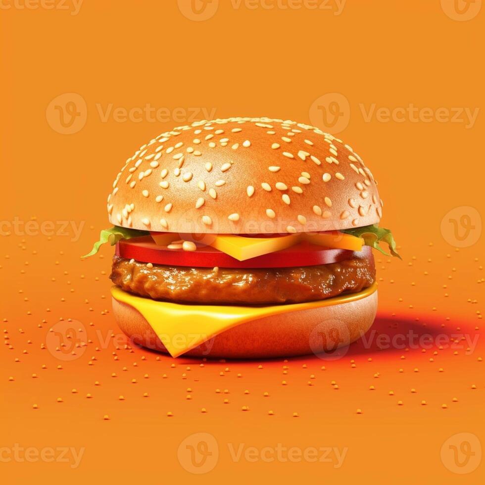 A hamburger on an orange background generated with AI photo