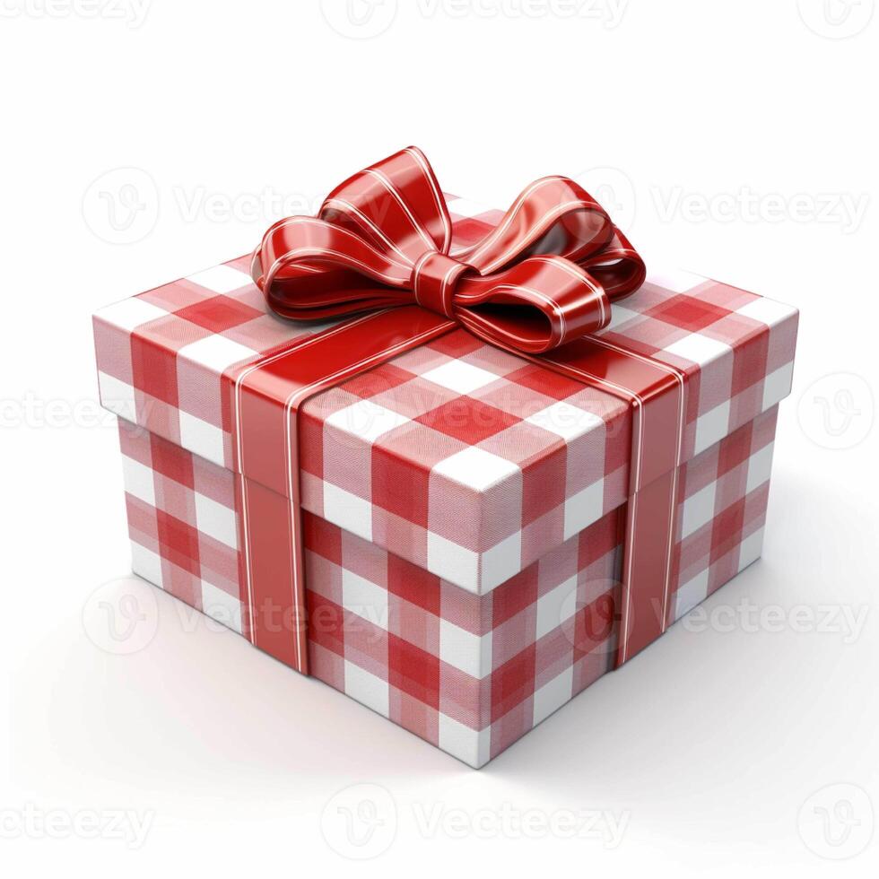 A red gift box with a bow on it generated with AI photo