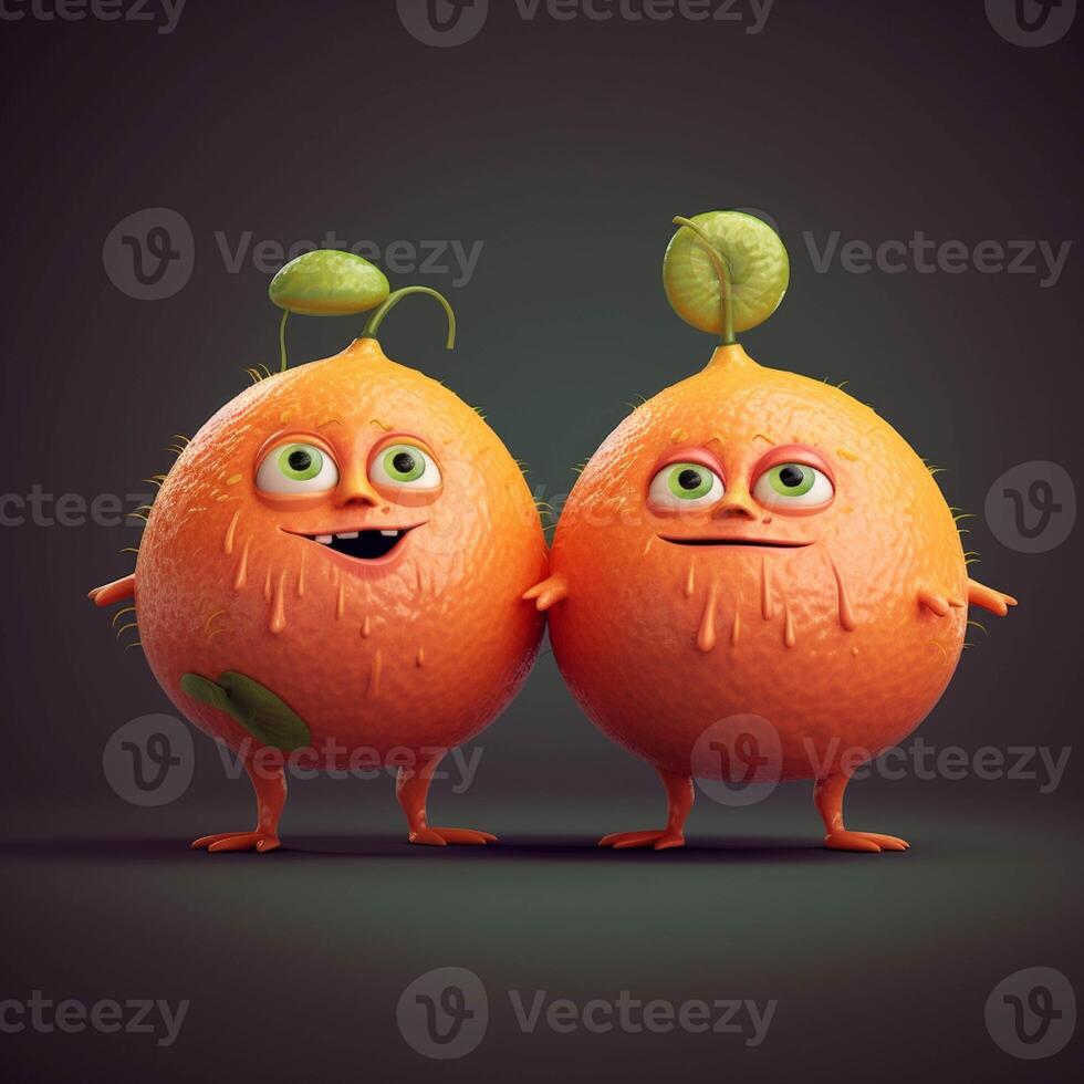 Orange cartoon characters with happy faces generated with AI photo