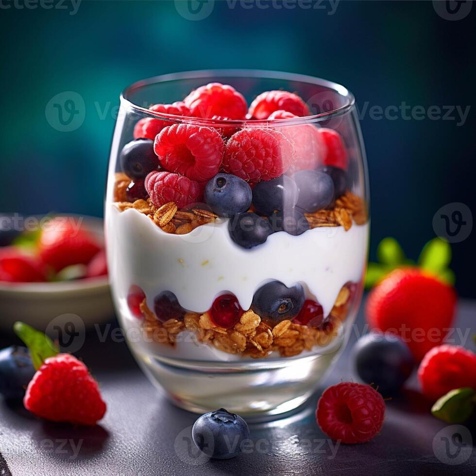 Healthy smoothie bowl with berries, almonds and granola generated with AI photo