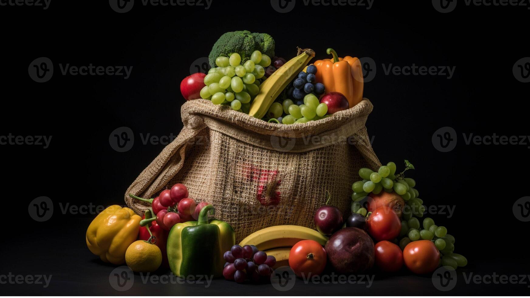 A paper bag filled with fresh fruits and vegetables generated with AI photo