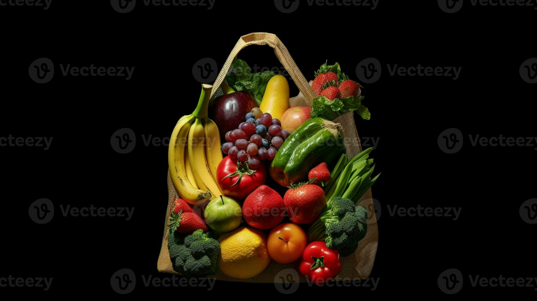 un papel bolso lleno con Fresco frutas y vegetales generado con ai foto