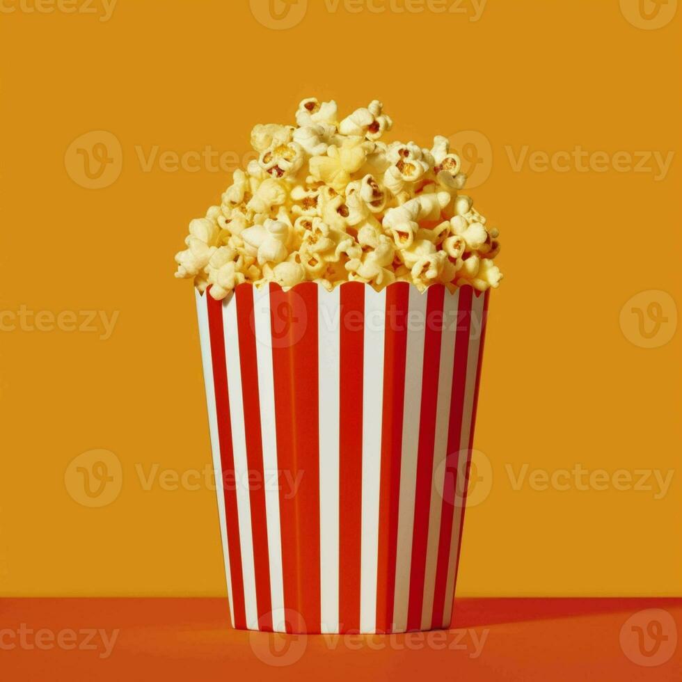 Popcorn on orange background generated with AI photo