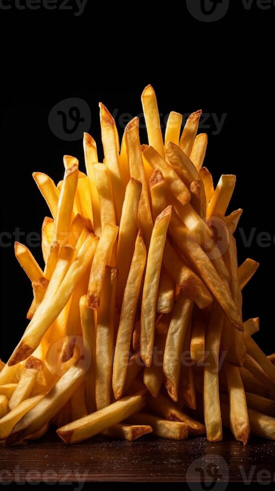 French fries in a paper box on a red background generated with AI photo