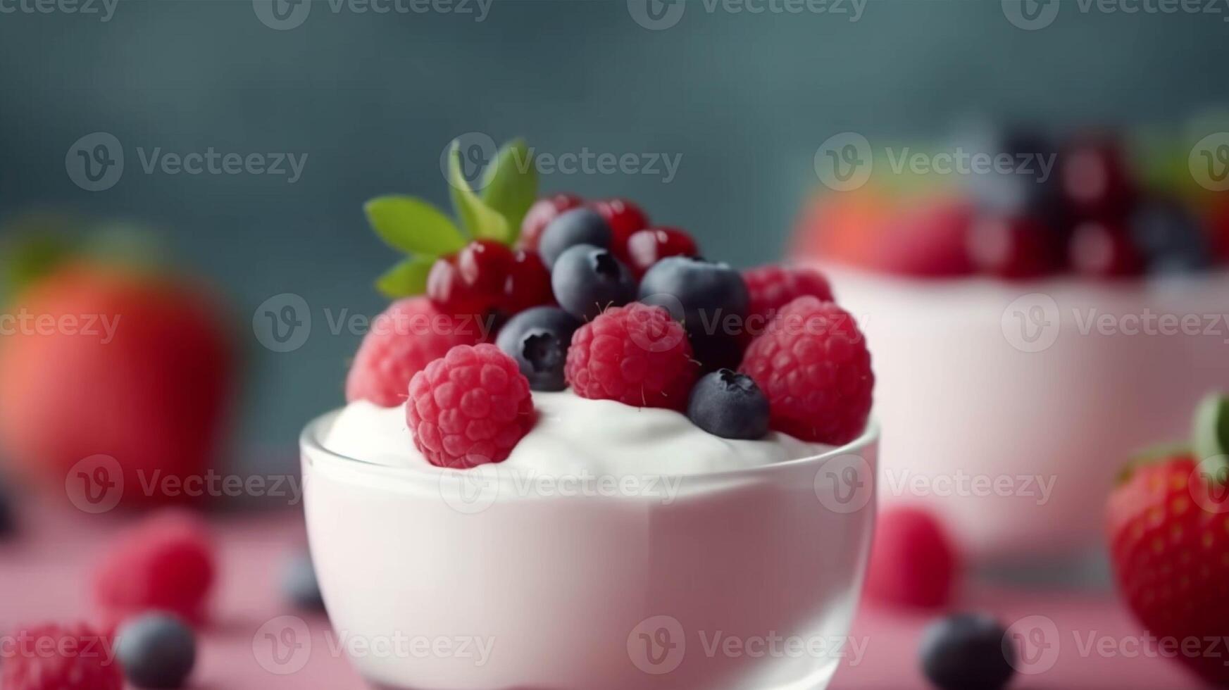 Healthy smoothie bowl with berries, almonds and granola generated with AI photo