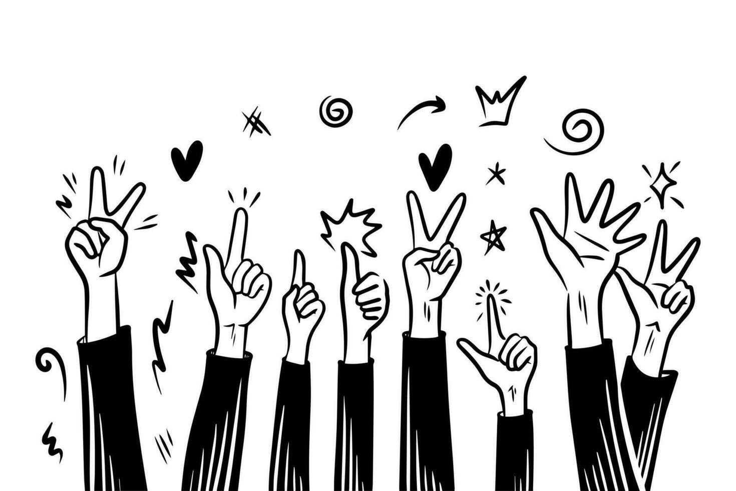 doodle hands up,Hands clapping. applause gestures. congratulation business. vector illustration