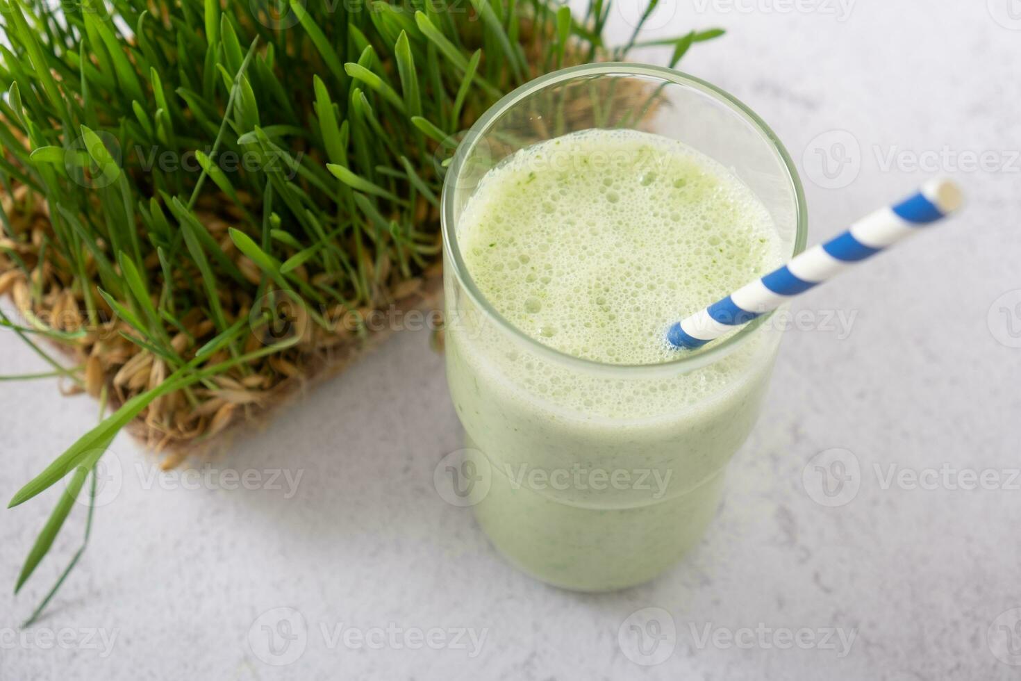 Smoothie with microgreeen and sprouted microgreen oat sprouts. Healthy food concept photo