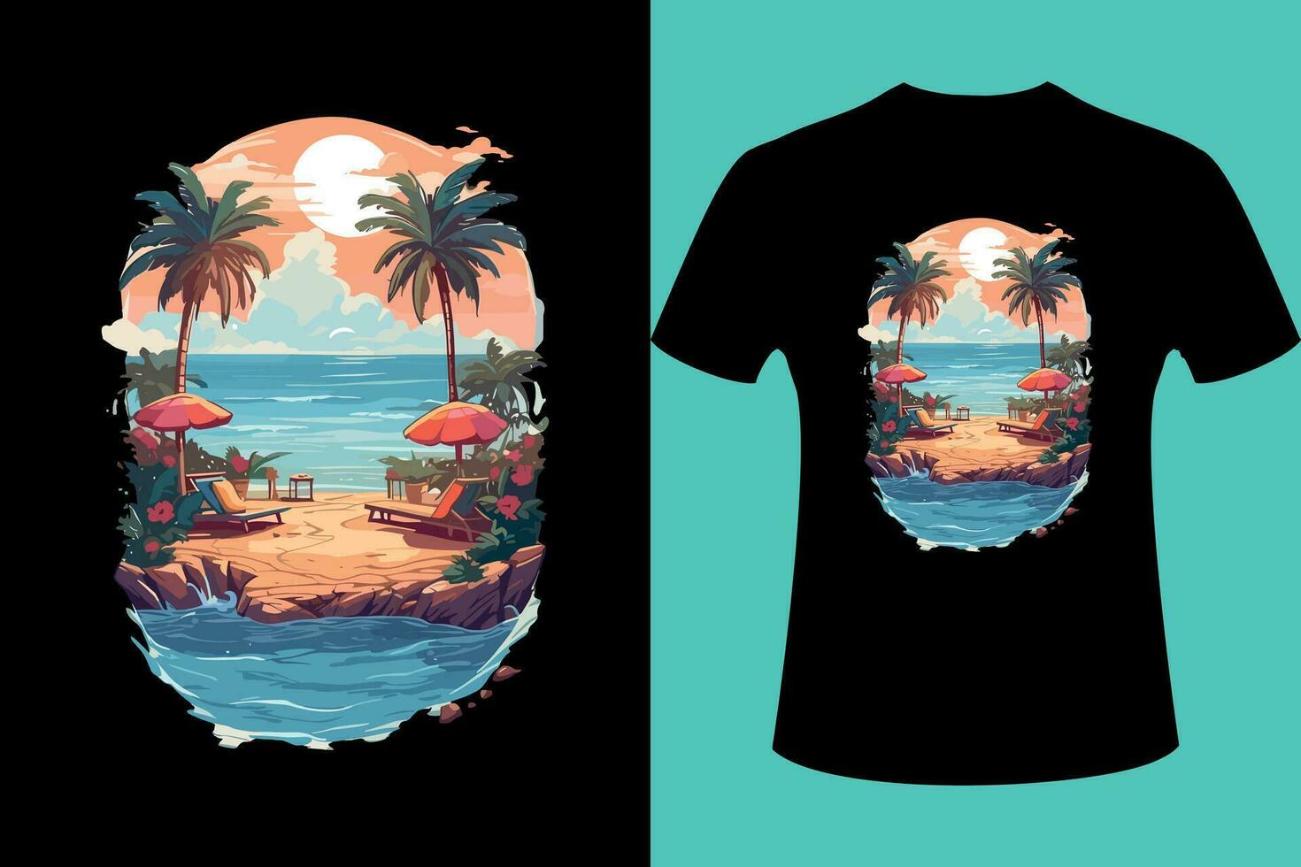animate beach for a t-shirt Design. vector