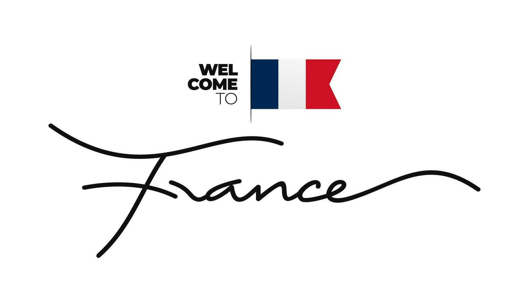 Welcome to France modern calligraphic text. France handwritten with flag isolated on white background. Hand drawn lettering style, line drawing, signature, calligraphy, monoline. vector Illustration