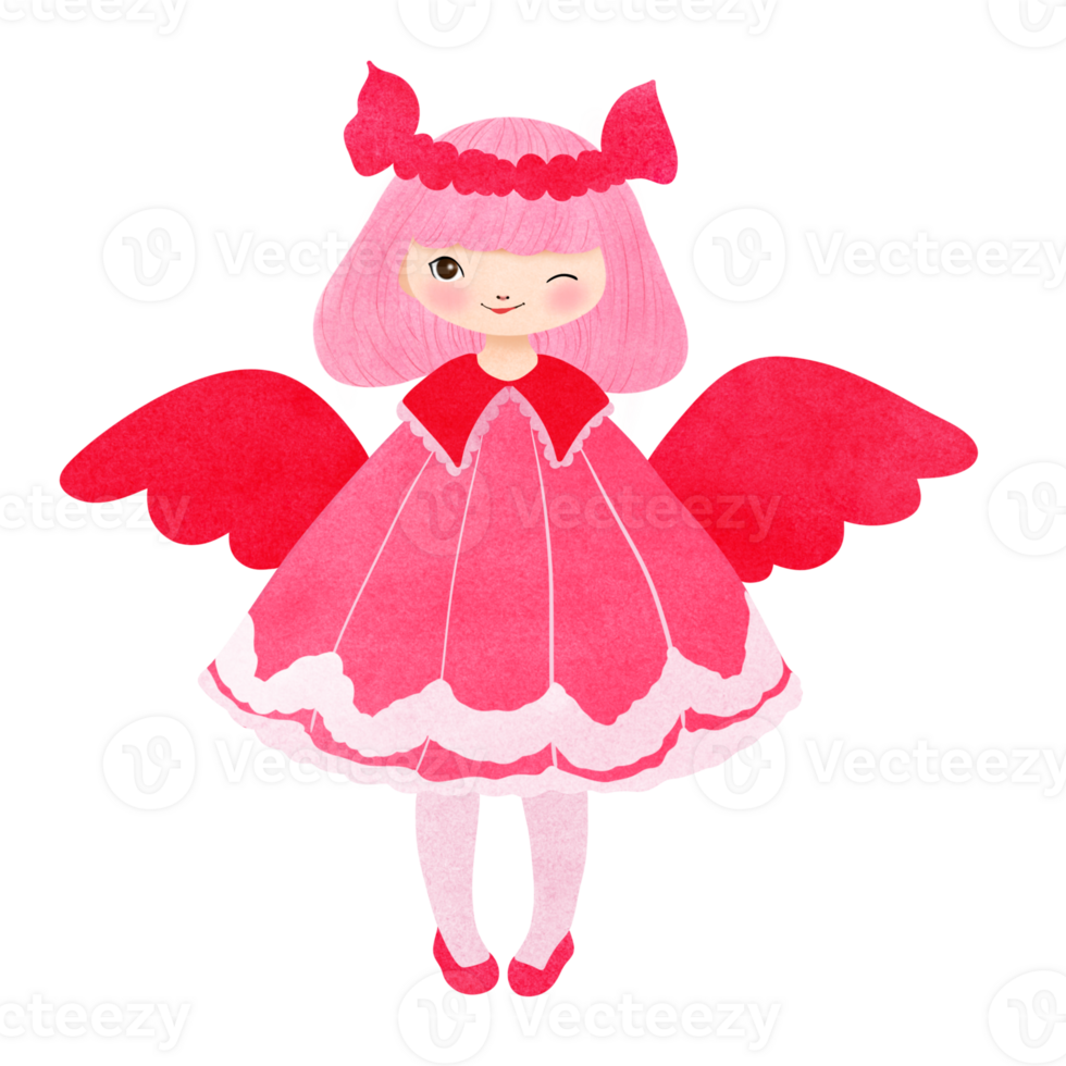 anjo com curto cabelo asas dentro Rosa vestir png