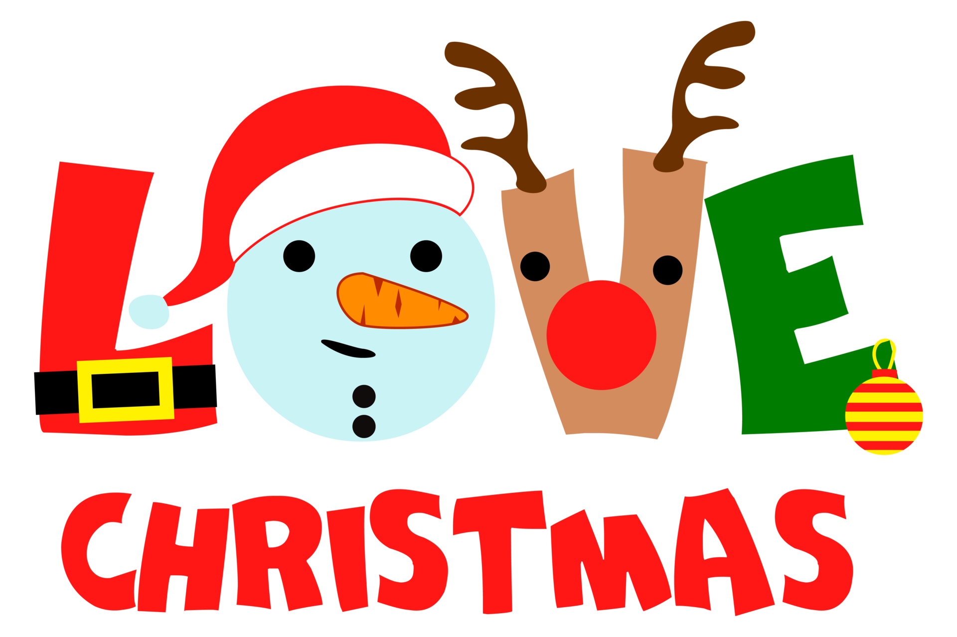 Text Love Christmas Christmas greeting typography, with Santa hat
