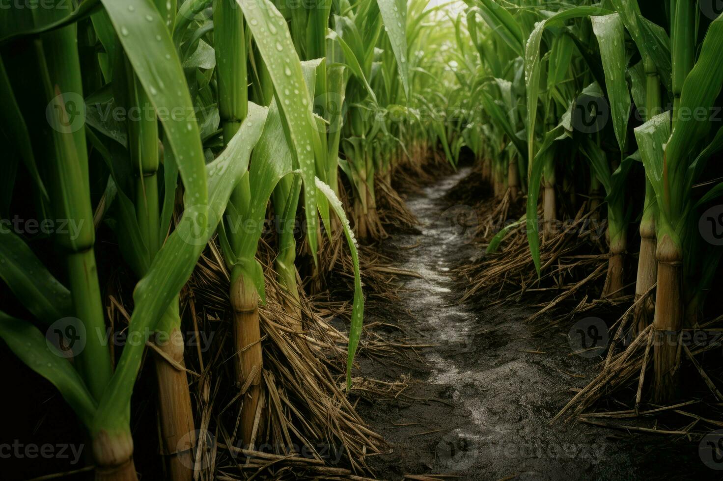 Sugarcane green plant field fresh natural. Generate Ai photo