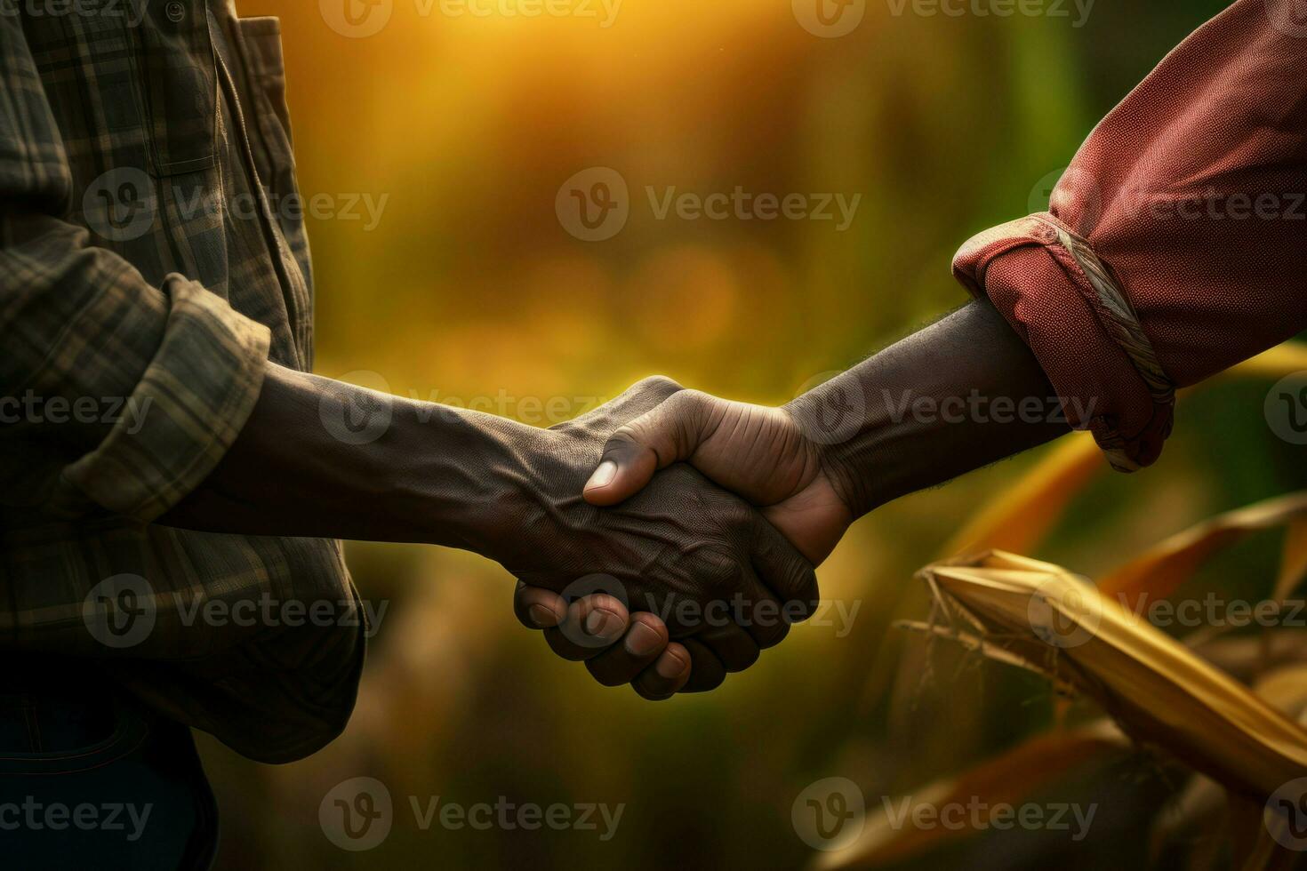 Farmers shake hands worker. Generate Ai photo