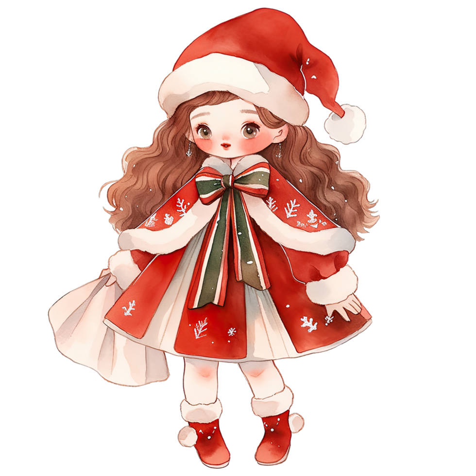 AI generated Girl wearing red Christmas winter dress during festive holiday season ,ai generative png
