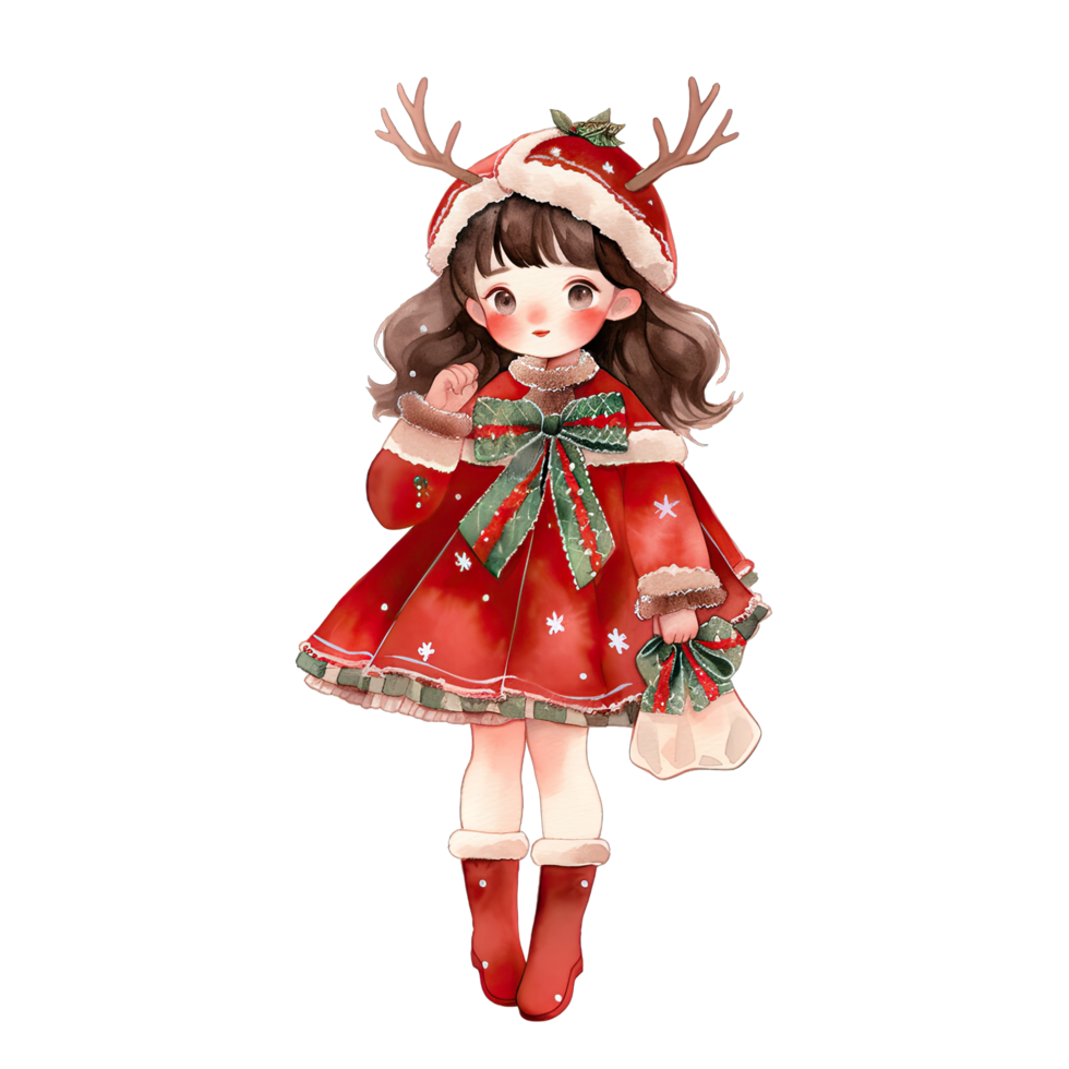 AI generated Girl wearing red Christmas winter dress during festive holiday season ,ai generative png