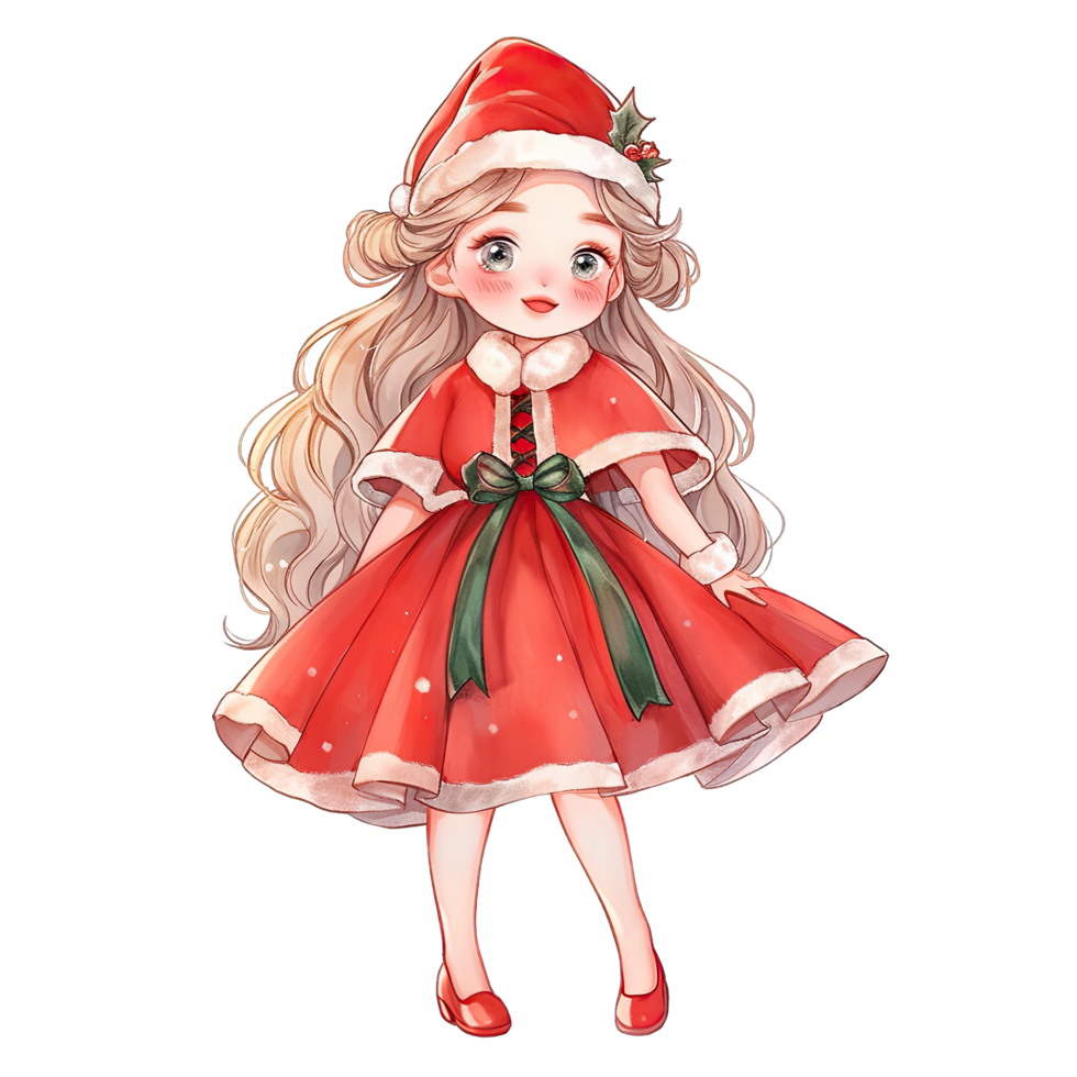 AI generated Girl wearing red Christmas winter dress during festive holiday season ,ai generative png