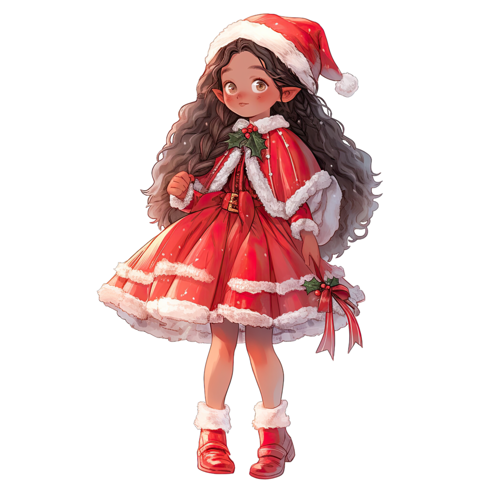 AI generated Girl wearing red Christmas winter dress during festive holiday season ,ai generative png