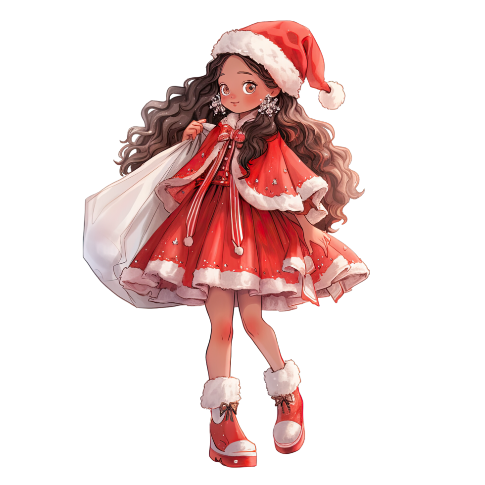 AI generated Girl wearing red Christmas winter dress during festive holiday season ,ai generative png