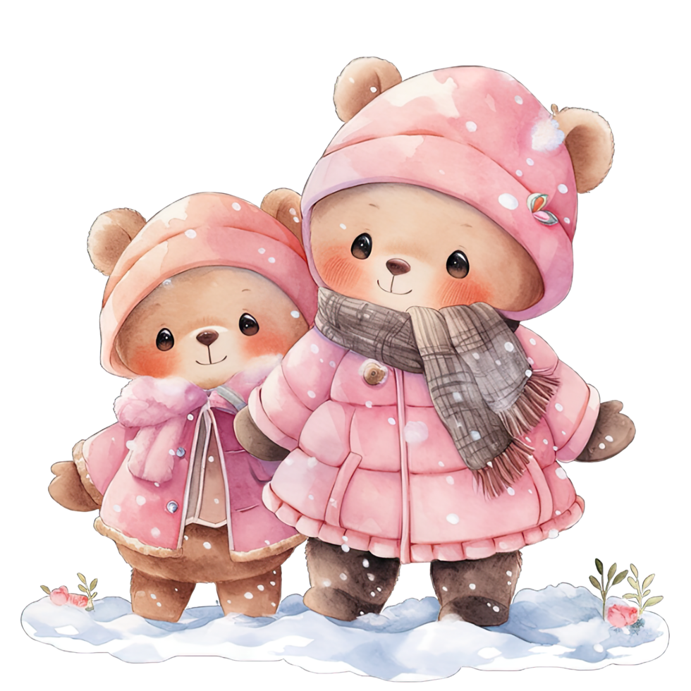 acquerello bambino orso indossa rosa inverno attrezzatura nel festivo vacanza ,ai generativo png