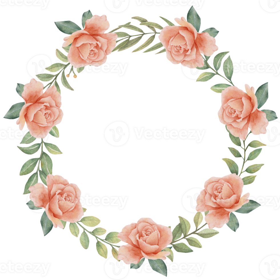 Watercolor Wreath Rose and Greenery Leaf png