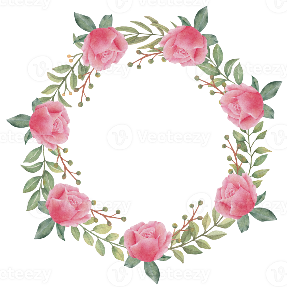 aquarelle couronne Rose et verdure feuille png