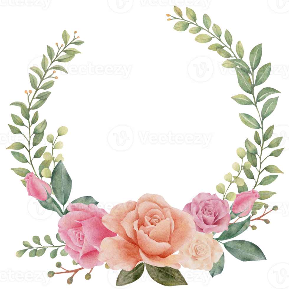 aquarelle couronne Rose et verdure feuille png