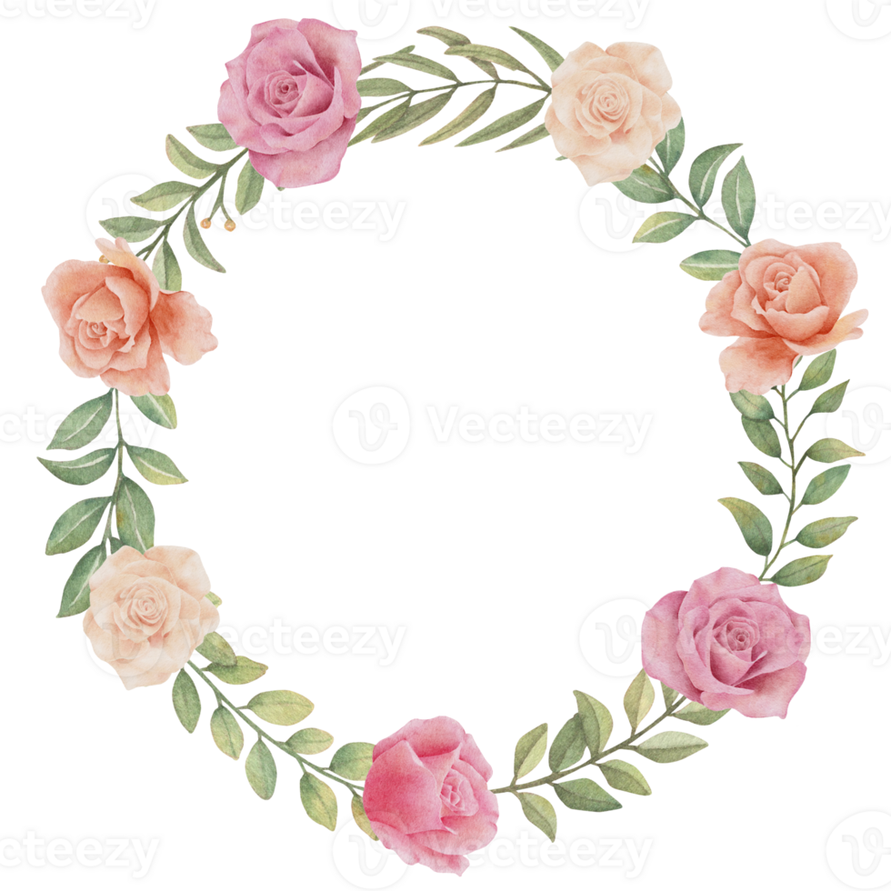 aquarelle couronne Rose et verdure feuille png