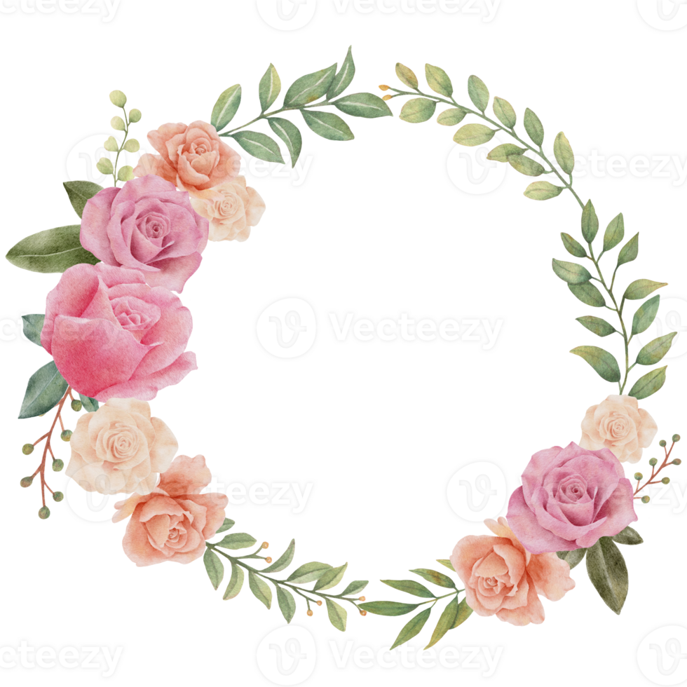 aquarelle couronne Rose et verdure feuille png