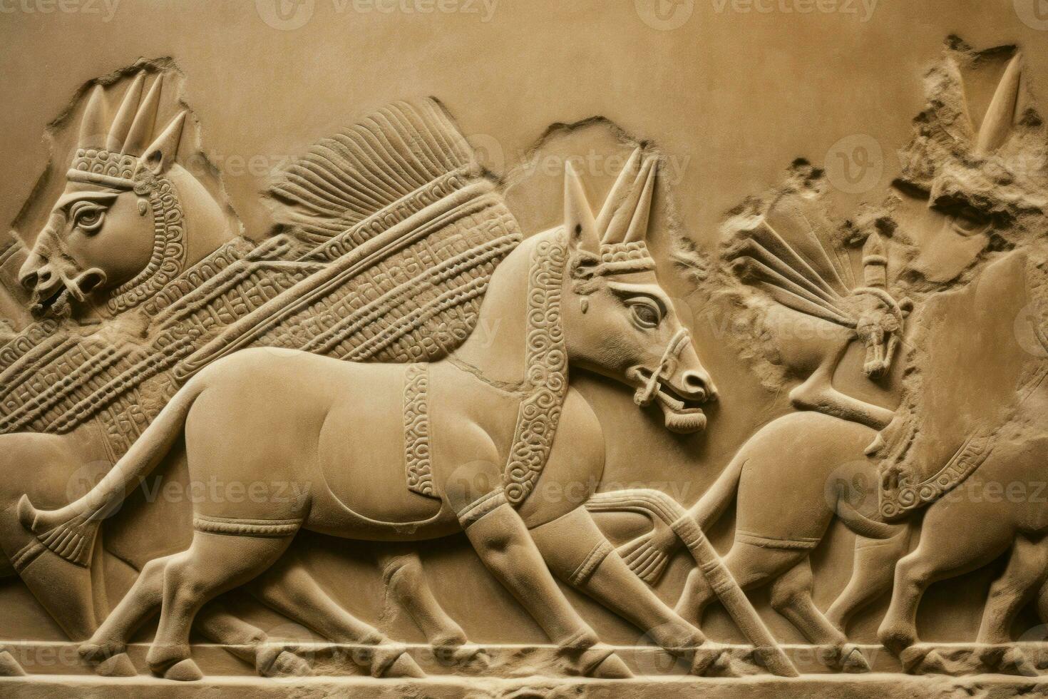 Ancient Assyrian relief sculpture. Generate ai photo