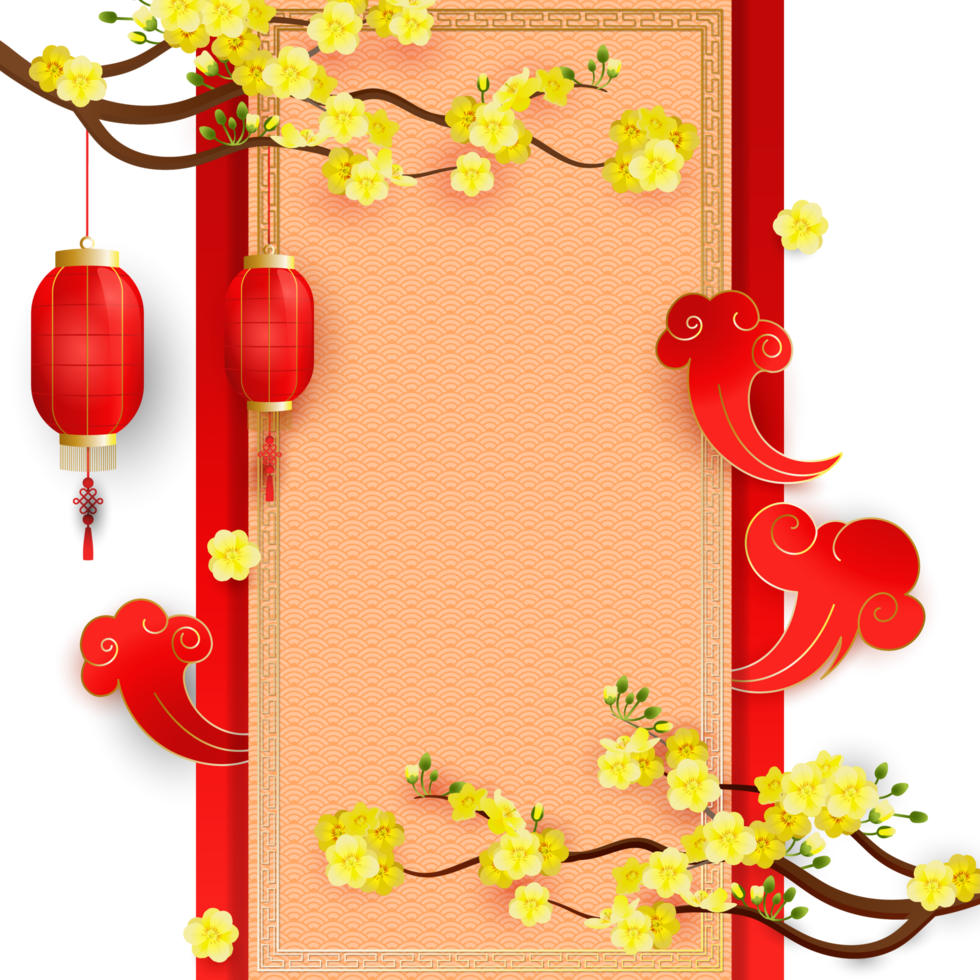 Yellow Apricot Flower and Red Lantern for Vietnamese New Year Celebration png