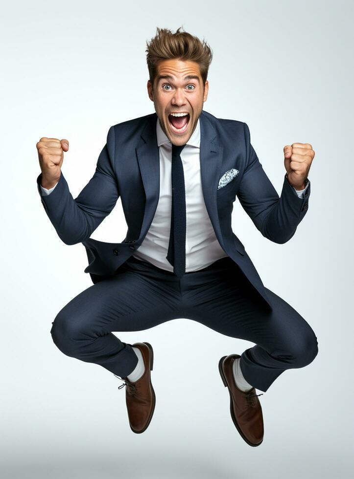 Ai Generative photo businessman excited because of achievement in business